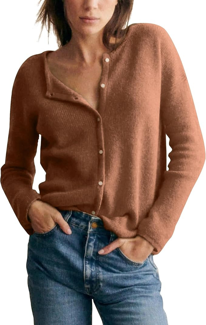 Gacaky Women's Long Sleeve Open Front Knit Lightweight Cardigan Casual Button Down Ribbed Sweater... | Amazon (US)