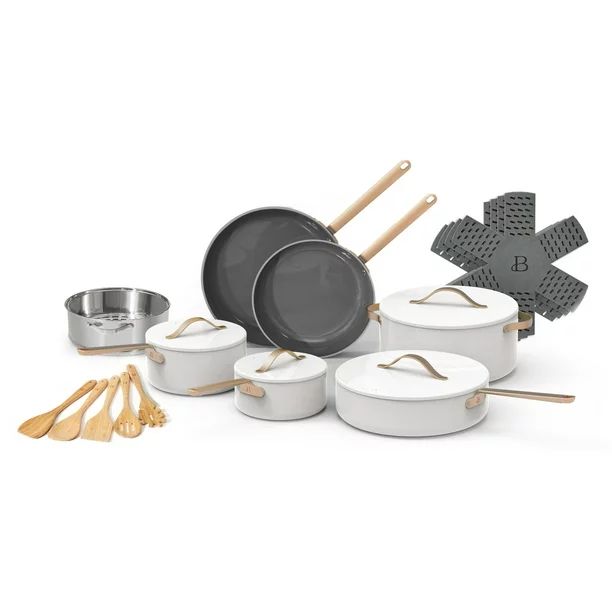 Beautiful 20pc Ceramic Non-Stick Cookware Set, White Icing, by Drew Barrymore - Walmart.com | Walmart (US)
