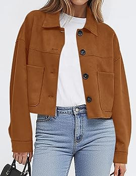 PRETTYGARDEN Women's Faux Suede Cropped Jacket Casual Lightweight Fall Fashion 2025 Winter Coats ... | Amazon (US)