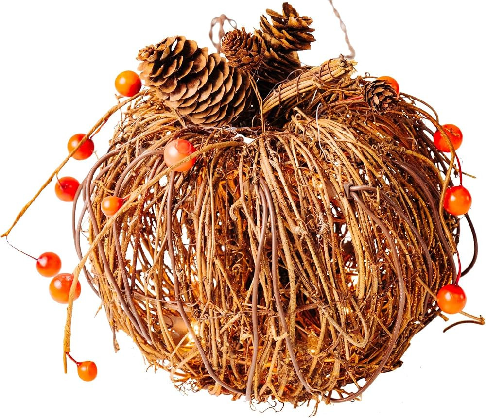 CraftMore Fall Lighted Wicker Pumpkin 8 Inch | Amazon (US)