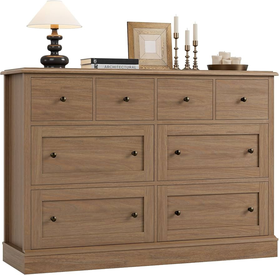 FINETONES 8 Drawer Dresser, 47.2" Chest of Drawers Nursery Dresser with Large Storage, Wood Dress... | Amazon (US)