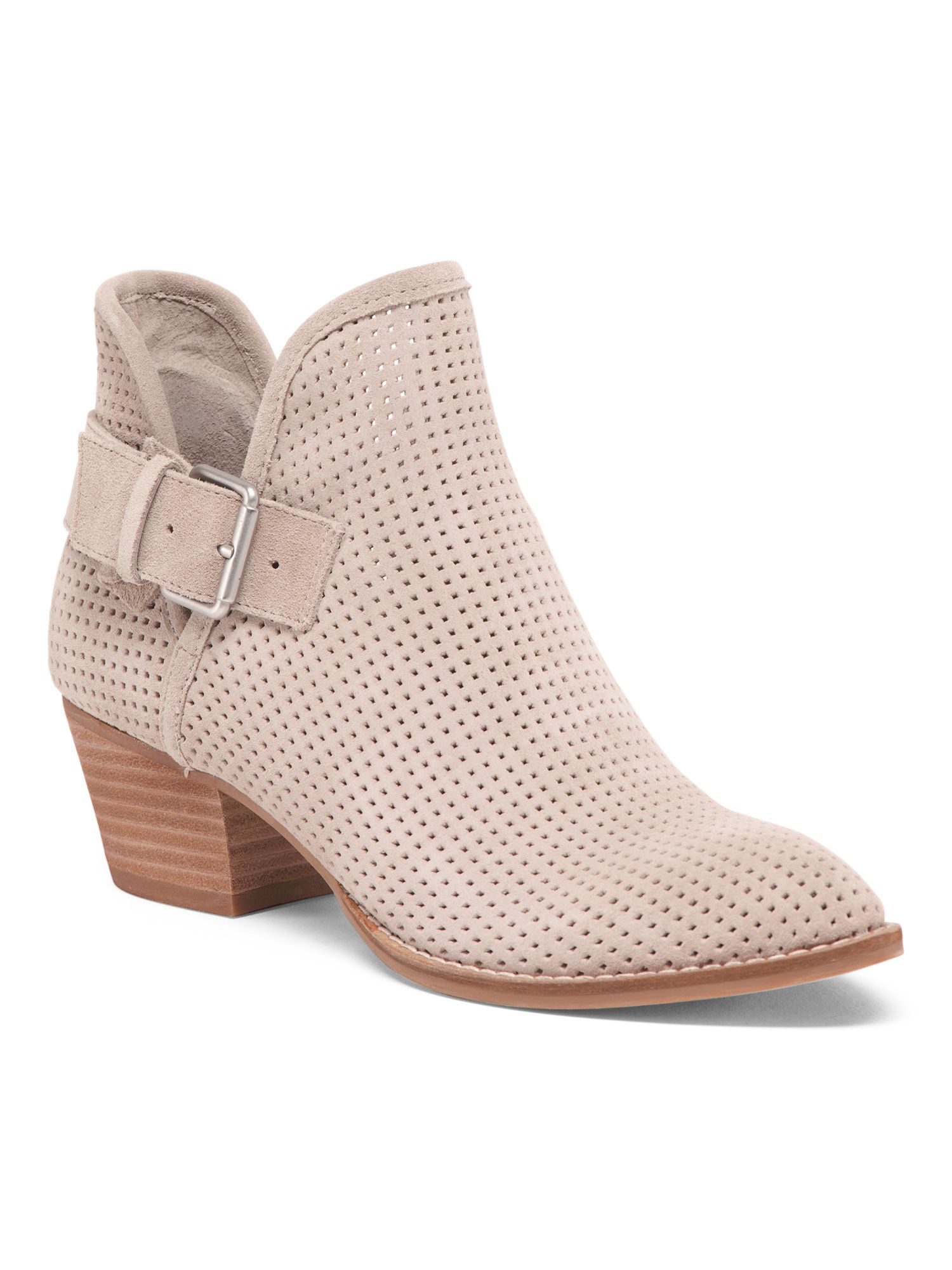 Perforated Suede Stacked Heel Bootie | TJ Maxx
