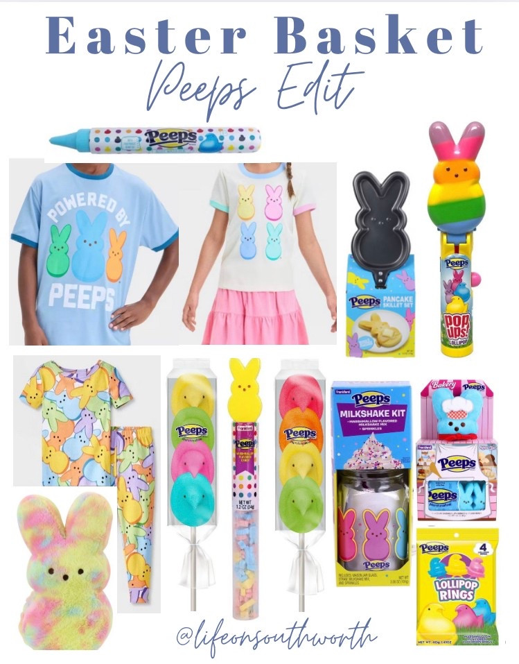 How fun are these Peeps themed items for Easter?! Peeps are so trendy right now & make festive treats too. My kids will love the Peeps matching pajamas & DIY Peeps milkshake kit! 
I think the ring pops & bath paints make  fun & affordable class Easter gifts. 
Check out that fun Peeps pancake maker, would make a special breakfast for your favorite peeps! 

#LTKFamily #LTKSeasonal #LTKKids