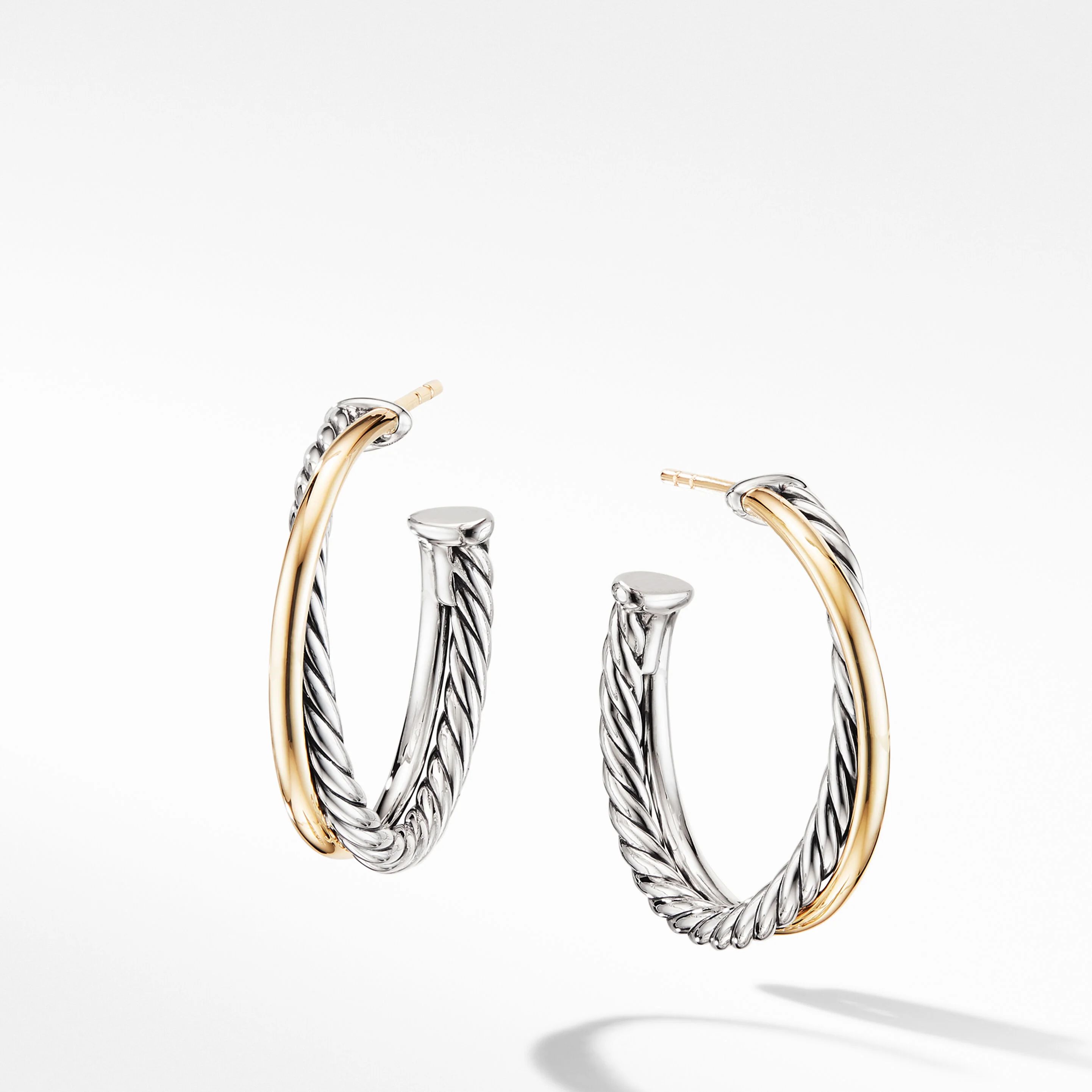 Crossover Hoop Earrings in Sterling Silver with 18K Yellow Gold | David Yurman