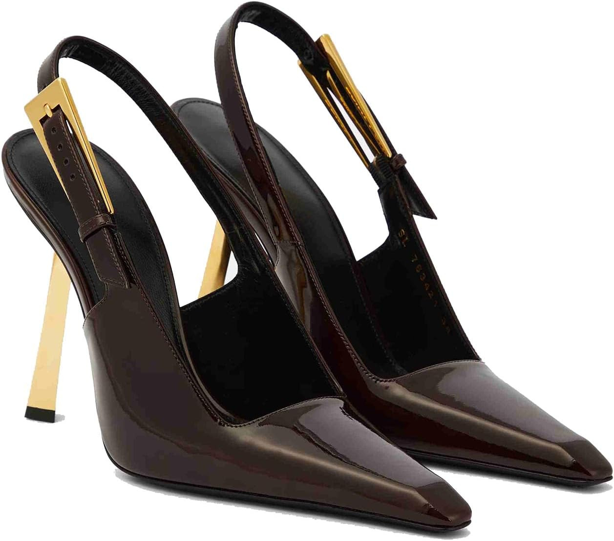 Women's Slingback Stiletto High Heels Square Toe Metal Buckle Pumps Backless Patent Leather Fashion Dress Shoes for Women | Amazon (US)