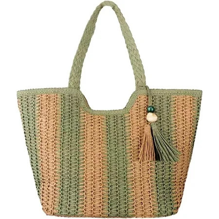 Zhengup Shoulder Bag Women Beach Tote Bag Ladies Straw Purses Handbags Summer Crochet Hand Woven Stripe | Walmart (US)