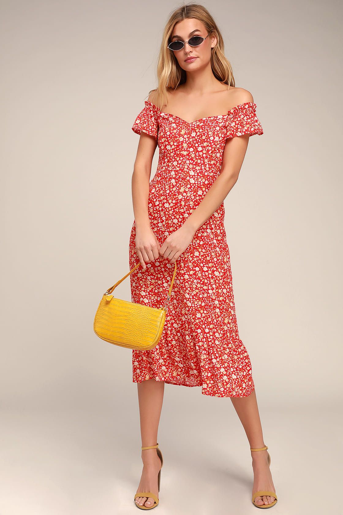 Mariana Red Floral Print Midi Dress | Lulus