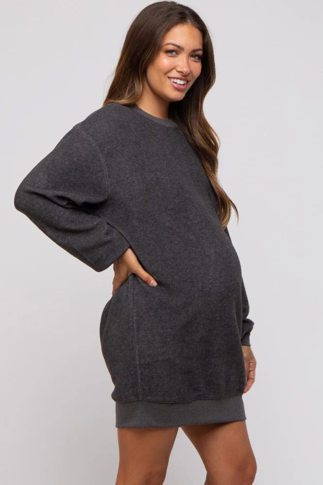 Charcoal Fleece Oversized Maternity Sweatshirt Mini Dress | PinkBlush Maternity