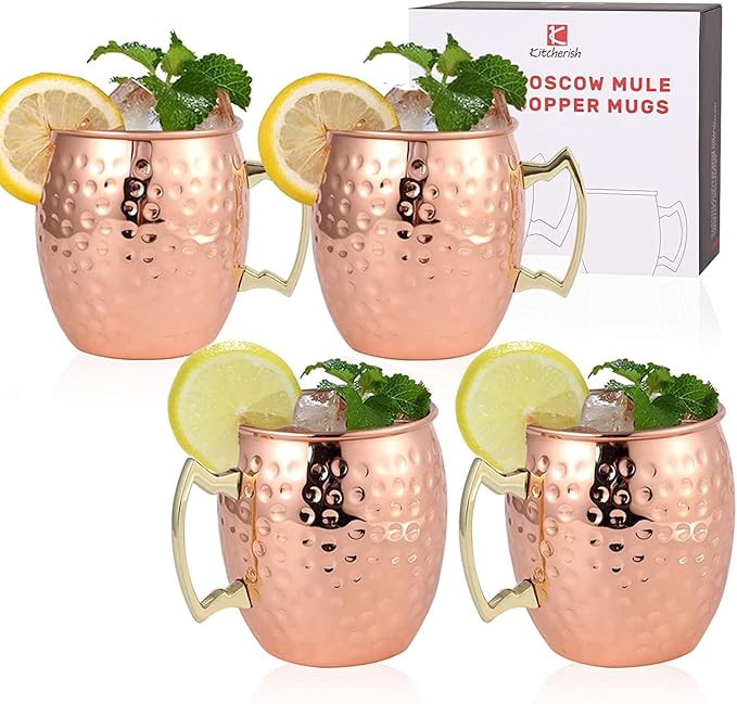 Moscow Mule Mugs Set of 4-18 oz, [Gift Set] Hammered Copper Mugs | Stainless Steel Lining, Copper... | Amazon (US)