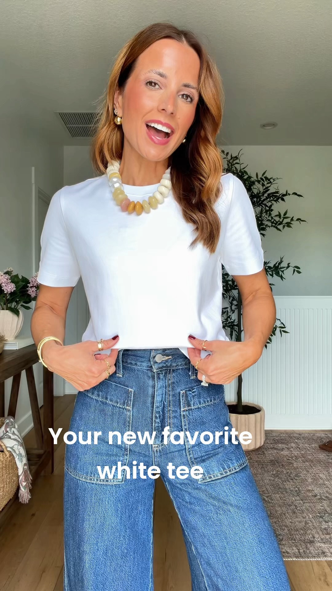 Expensive stuff that’s unfortunately 1000% worth it! Aritzia White tee in 2XS. Elevated casual. Casual outfit. Everyday outfit. Fall outfit. Mom outfit. Fall style. Wide leg jeans in 00.