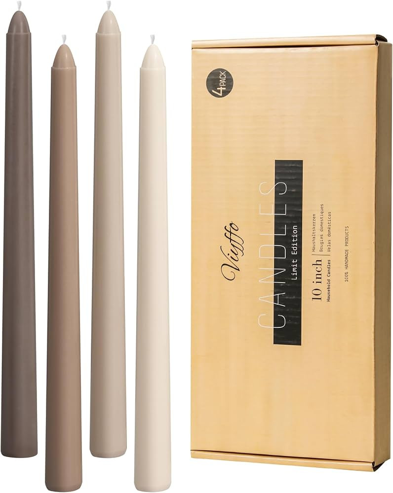 Viyffo Taper Candles 10 Inch Brown Set of 4 Unscented, Dripless, Smokeless Long Tall Tapered Cand... | Amazon (US)