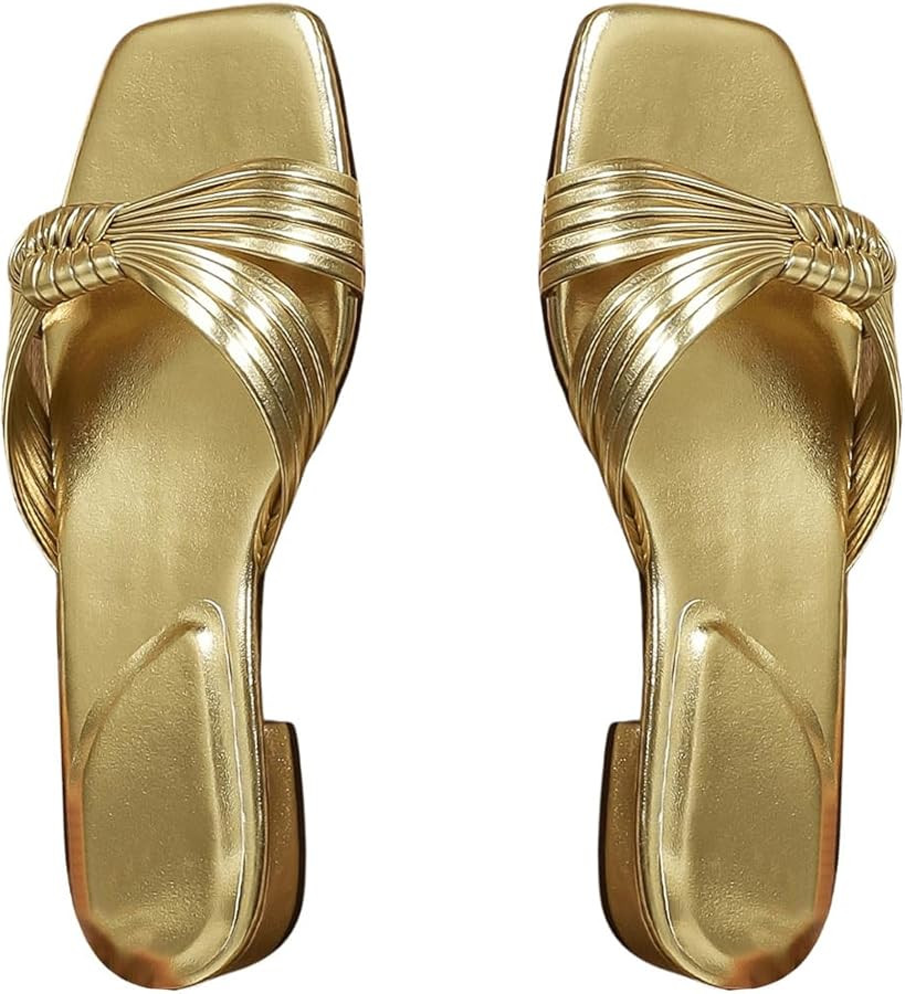 GORGLITTER Women's Summer Beach Flat Cute Sandals 2025 Twist Knot Slide Gold Shoes | Amazon (US)