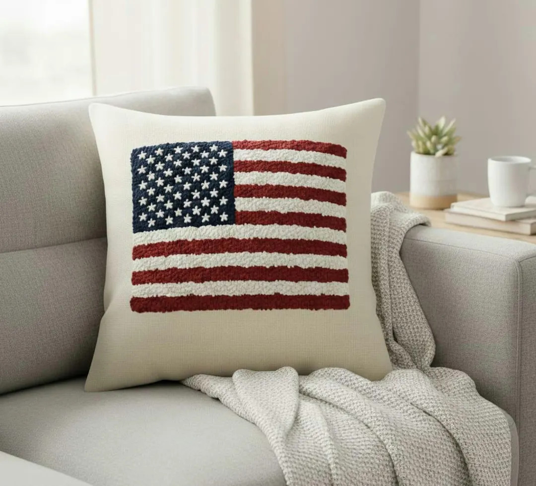 Punch Needle American Flag Pillow Cover | Tufted USA Flag Cushion | Patriotic Home Decor Accent |... | Etsy (US)