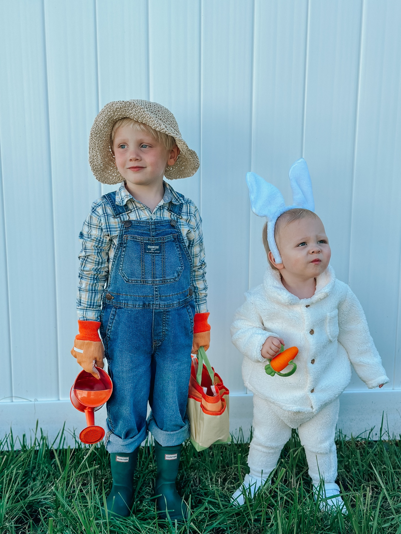 A gardener and a bunny 🐰 

This costume was super easy since we used things we already had. My favorite type of costume! We simply dressed our oldest like a gardener in overalls with his boots and garden set. I had bought him this garden set and hat a year ago for gardening with his Bubba. And we LOVE the toy set, it really works and is also easy to clean afterwards.

Our little bunny simply wore his Sherpa set from Walmart and some bunny ears. And we gave him his toy carrot to add to the ensemble!

#LTKbaby #LTKHalloween #LTKkids