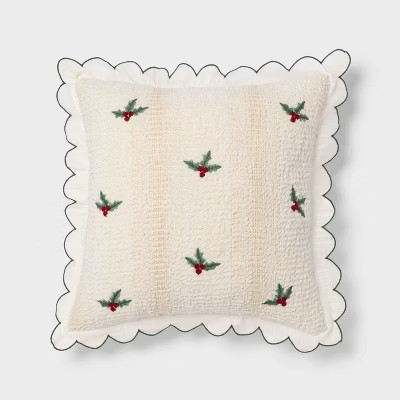 Holiday Embroidered Boucle Decorative Throw Pillow Off White - Threshold™ | Target