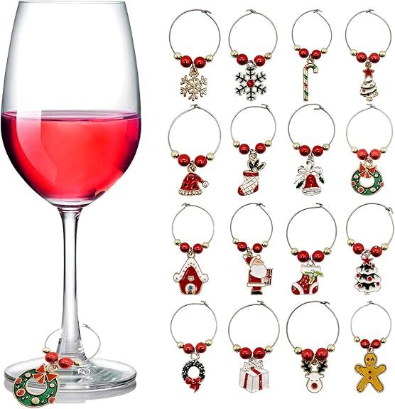 Wine Glass Charms Christmas Themed Wine Glass Markers Tags Identification Wine Charms for Stem Gl... | Amazon (US)