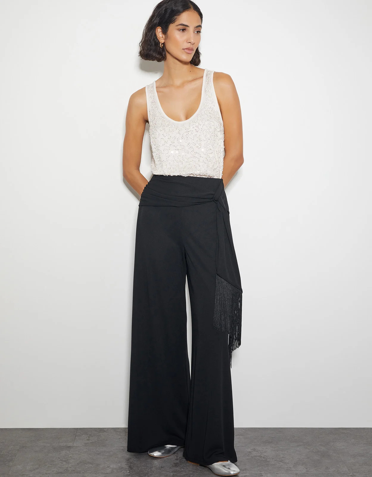 Tanya Tassel Wide Leg Trousers Black | Monsoon (UK)