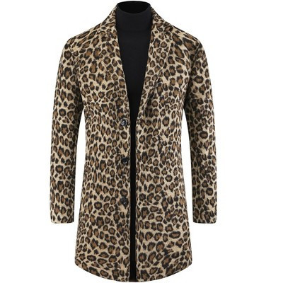 INSPIRE CHIC Men's Animal Printed Notched Lapel Classic Vintage Winter Overcoats Khaki Medium | Target