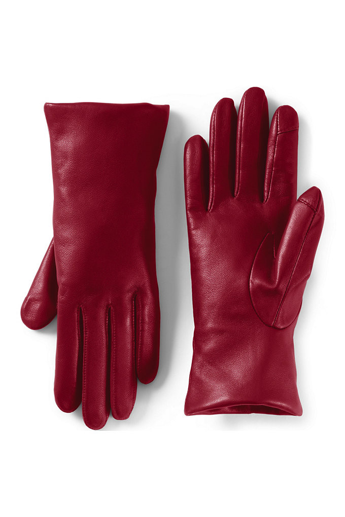 Women's EZ Touch Screen Cashmere Lined Leather Gloves - Lands' End - Red - XL | Lands' End (US)