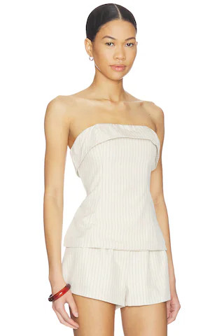 ALL THE WAYS Braylon Strapless Top in Beige Stripe from Revolve.com | Revolve Clothing (Global)