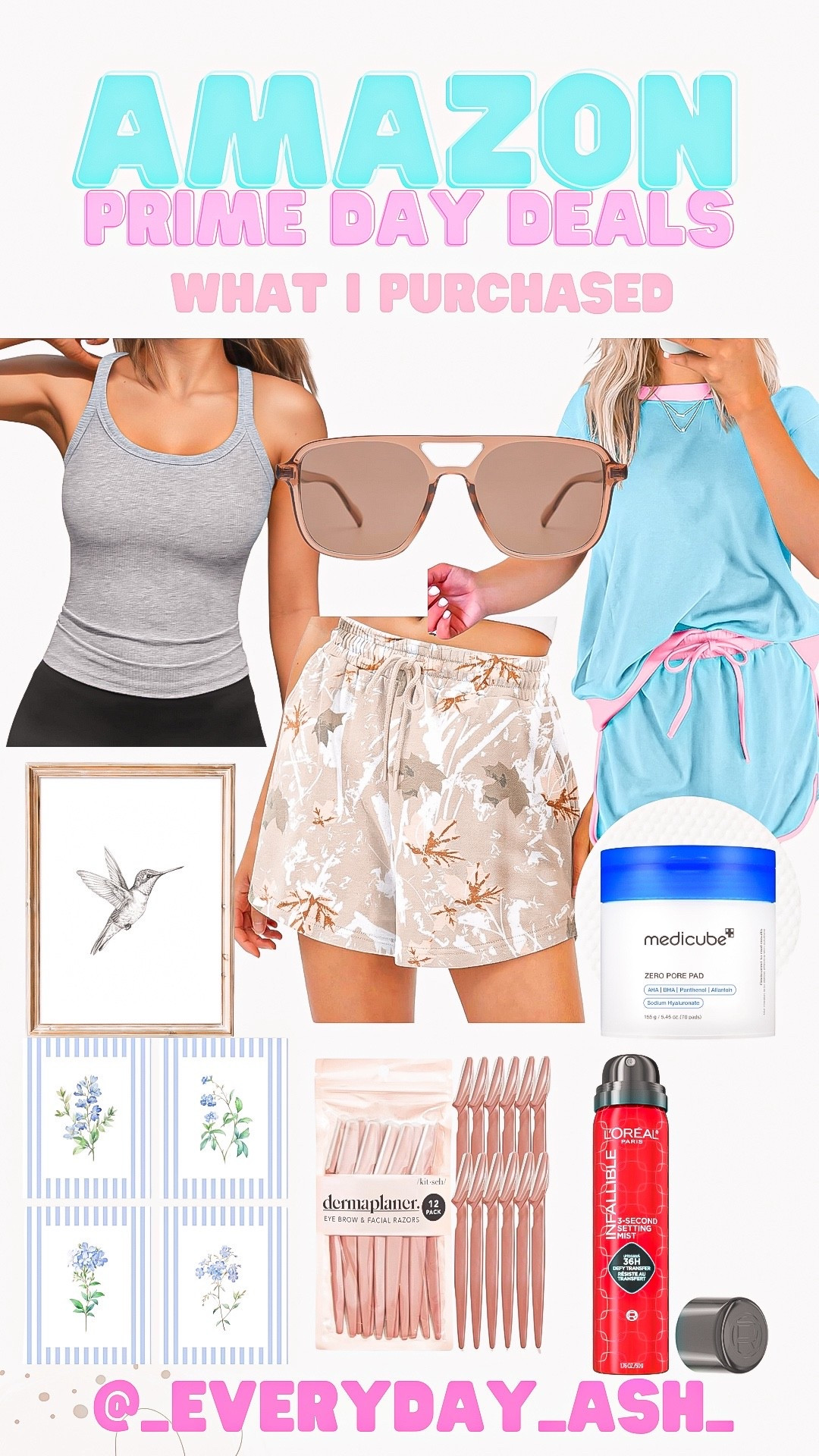 AMAZON PRIME DAY DEALS 🎉🎉

Gray tank top, sunglasses, two piece set, camo shorts, portraits , hummingbird photo, blue photo floral prints, makeup setting spray, remapping , face cleanser 

#LTKSaleAlert #LTKFindsUnder50 #LTKBeauty