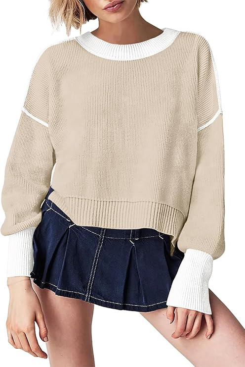 Womens Crewneck Pullover Sweaters Fall Winter Outwear Batwing Long Sleeve Oversized Casual Knit S... | Amazon (US)