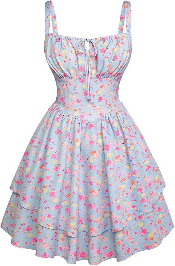 Scarlet Darkness Floral Mini Corset Dress for Women Teen 2026 Summer Spring Flowy A-Line Sundress... | Amazon (US)