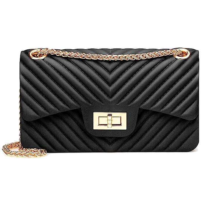 Women Fashion Shoulder Bag Jelly Clutch Handbag Quilted Crossbody Bag with Chain | Amazon (US)