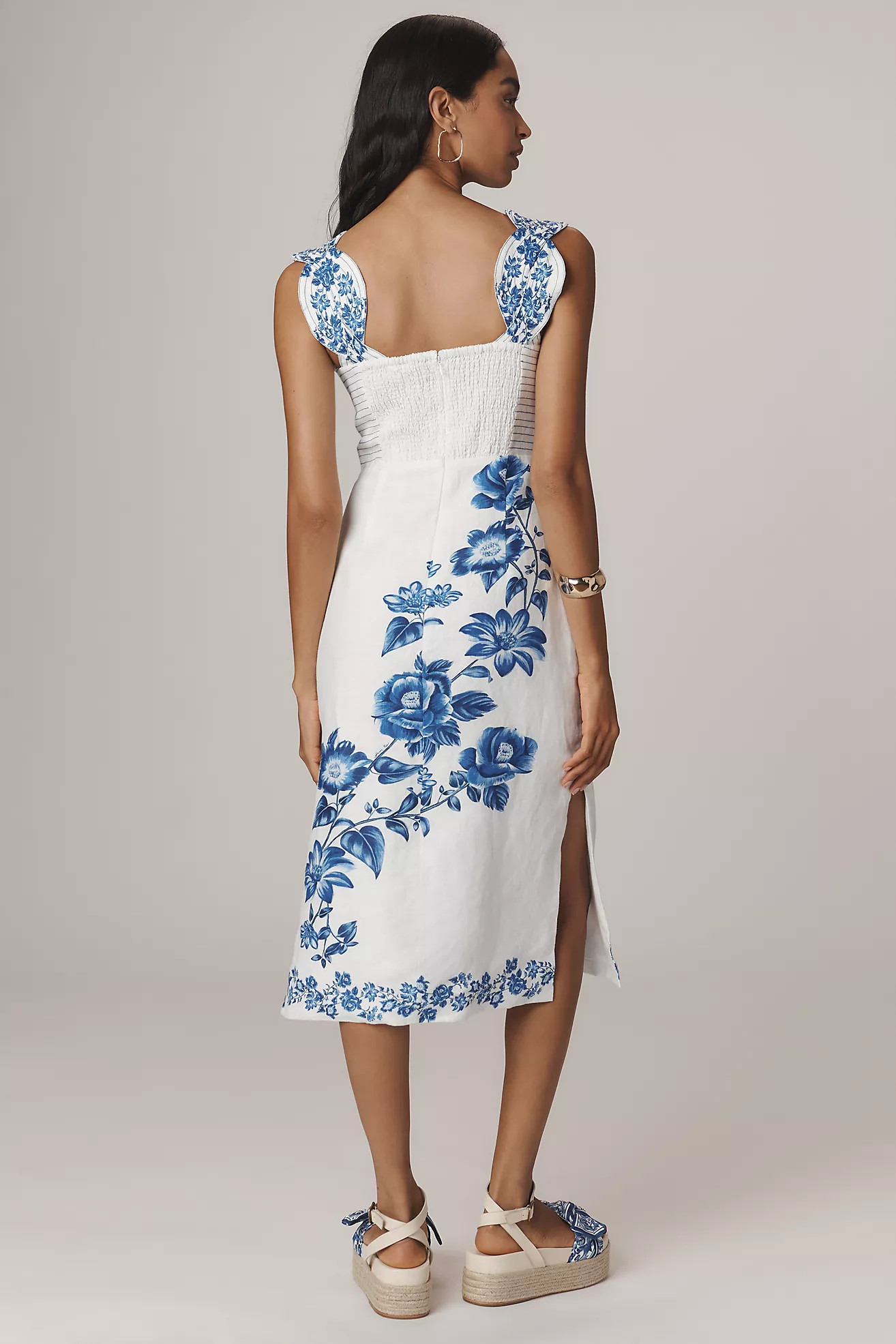 Farm Rio Floral Cascade Wavy Linen Sleeveless Midi Dress | Anthropologie (US)