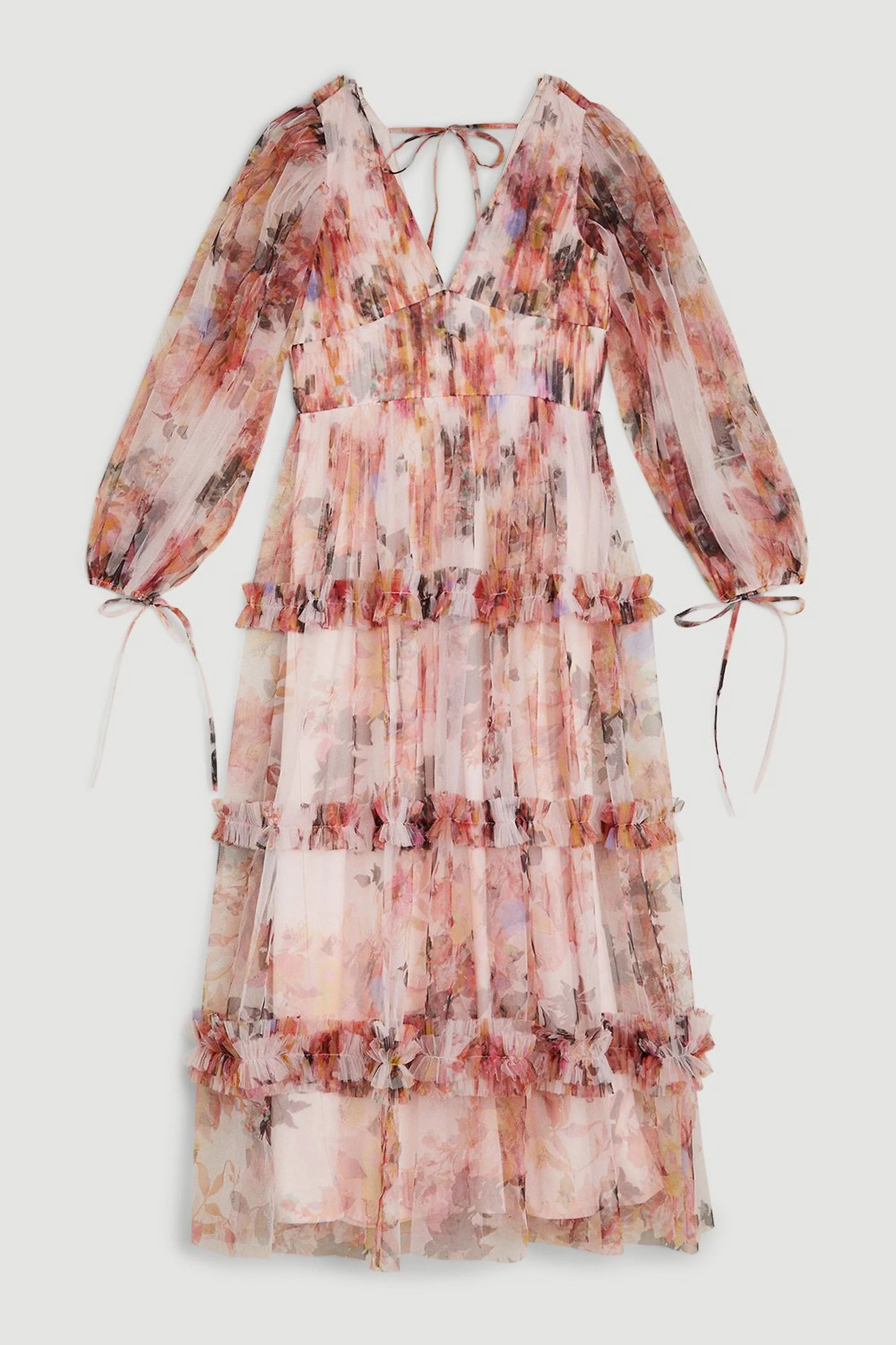 Floral Tulle Plunge Maxi Dress | Karen Millen UK + IE + DE + NL