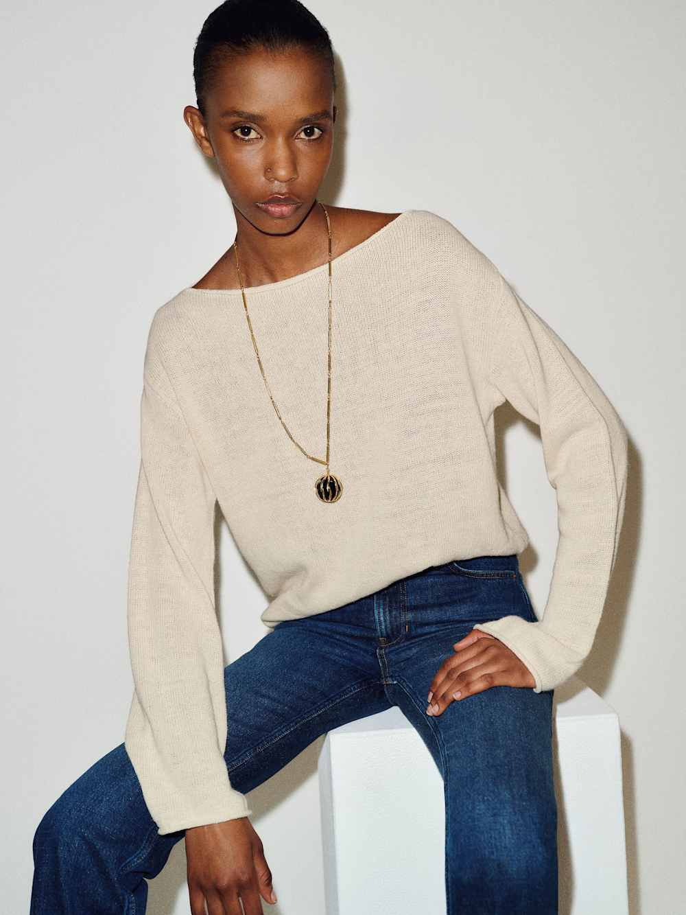 Marine Linen Cotton Sweater | Reformation (Global)