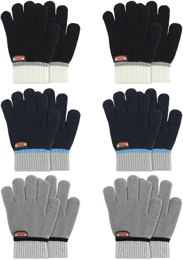 6 Pairs of Kids Gloves Knitted Wool Gloves Children Full Fingers Stretchy Warm Mittens for Boys G... | Amazon (US)