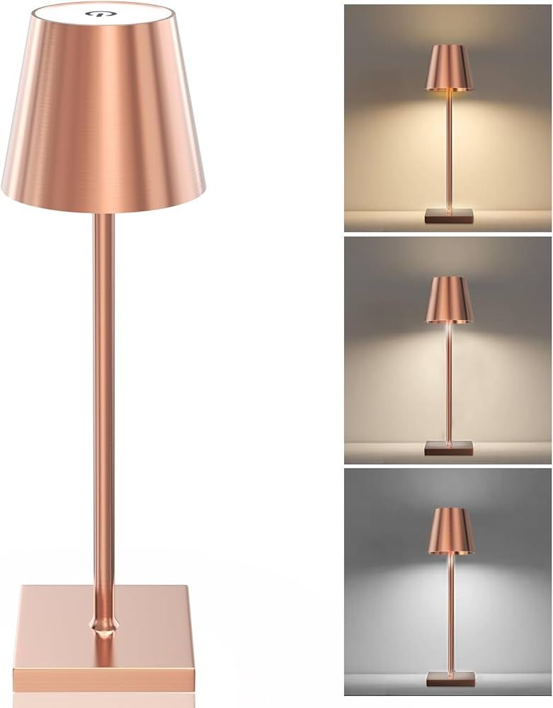Nryul Cordless Table Lamp,3 Colors Stepless Dimming Up,5200mAh Battery Operated,Portable LED Desk... | Amazon (US)