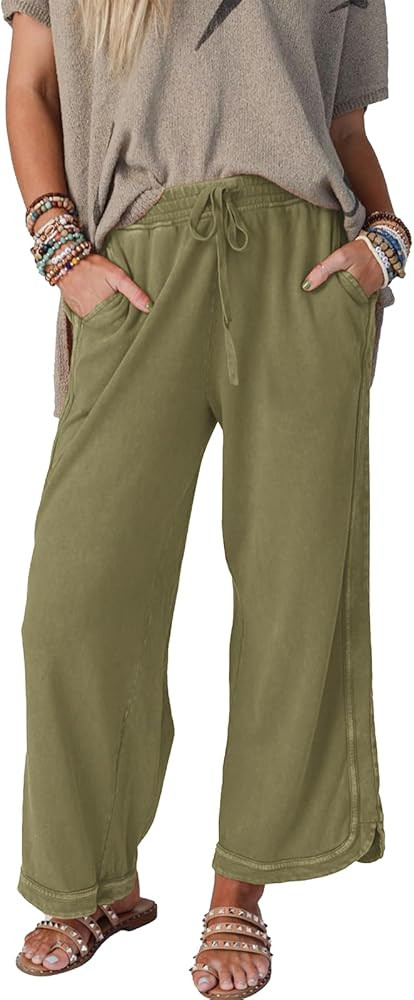 Gnveub Women's Yoga Pants Lightweight Wide Leg Sweatpants High Waisted Drawstring Loose Lounge Pa... | Amazon (US)