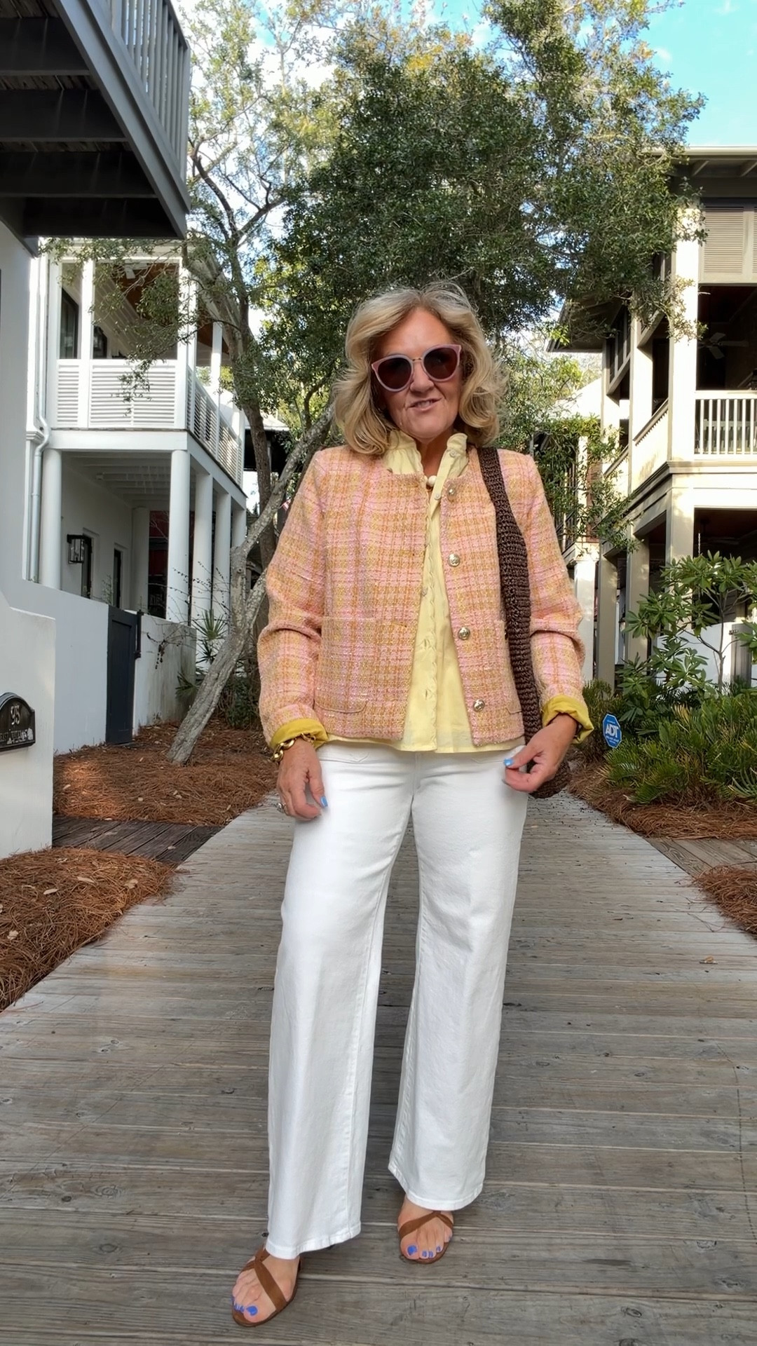 Jeans on sale!!!!
Jeans size 29 short size up if you have a tummy I’ve linked a couple other white jeans that I like so far this spring 
Jacket and blouse size medium. 
Sandals tts 
Bag restocked! 
Cutest sunglasses! 

#LTKOver40 #LTKWorkwear #LTKPetite