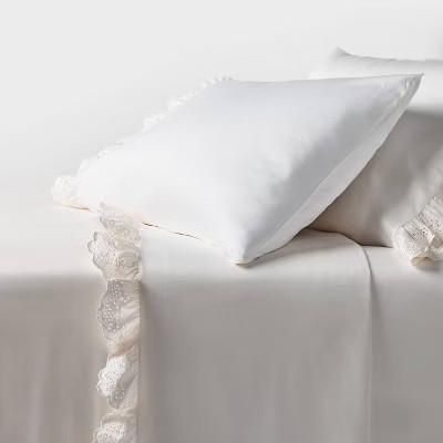 Queen 400 Thread Count Performance Sheet Set Ivory with Eyelet Ruffle Hem - Threshold™ | Target