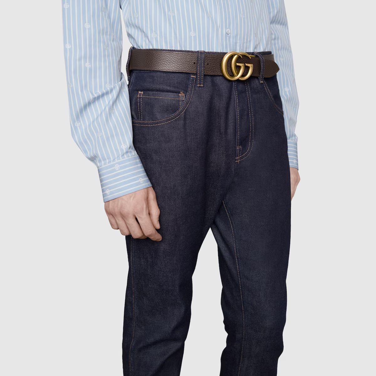Reversible leather belt with Double G buckle | Gucci (US)
