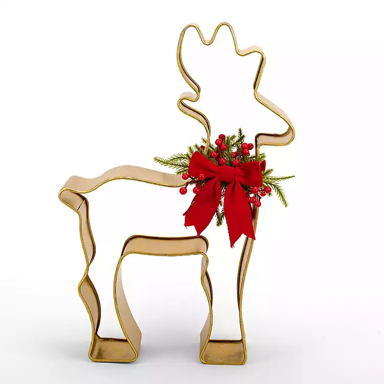 Gold Deer with Bow Outdoor Statue, 21 in. | Kirklands