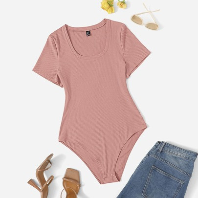 Plus Solid Rib-knit Bodysuit | SHEIN