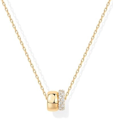 PAVOI 14K Gold Plated Pendant Necklace for Women | Two Distinct Rondelle Pendants with Cubic Zirc... | Amazon (US)