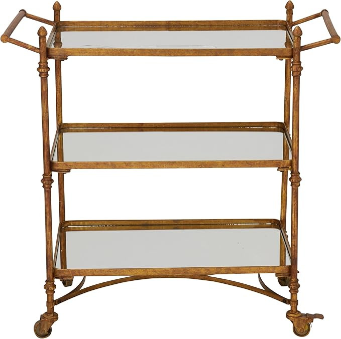 Deco 79 Metal Rolling 3 Mirrored Shelves Bar Cart with Handles, 35" x 18" x 33", Brass | Amazon (US)