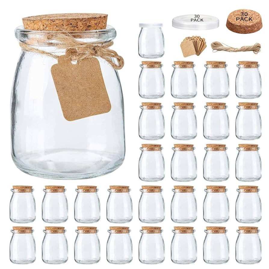 Brajttt Mini Yogurt Jars 30 Pack, 7 oz Glass Favor Jars with Cork Lids, Pudding Containers with L... | Amazon (US)