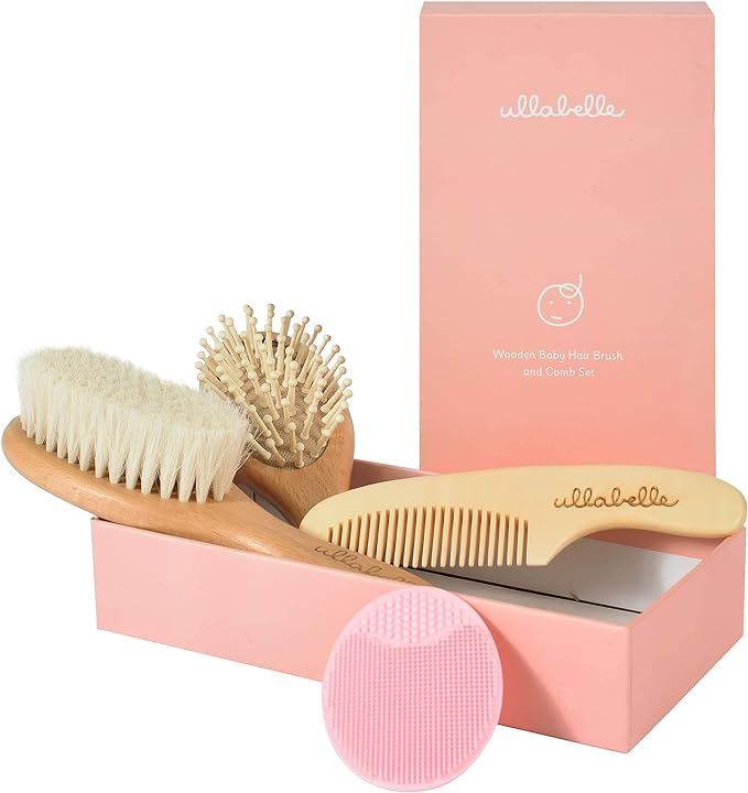 Ullabelle 4 Piece Wooden Baby Hair Brush and Comb Set for Newborns & Toddlers in Chic Gift Box - ... | Amazon (US)