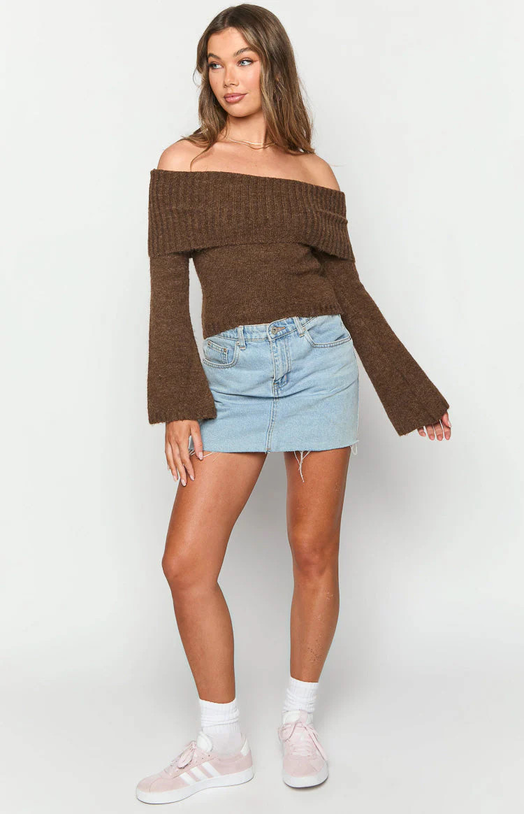 Joey Brown Off Shoulder Sweater | Beginning Boutique (US)