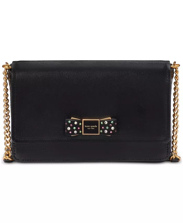 kate spade new york Morgan Bedazzled Bow Patent Leather Flap Chain Wallet - Macy's | Macy's