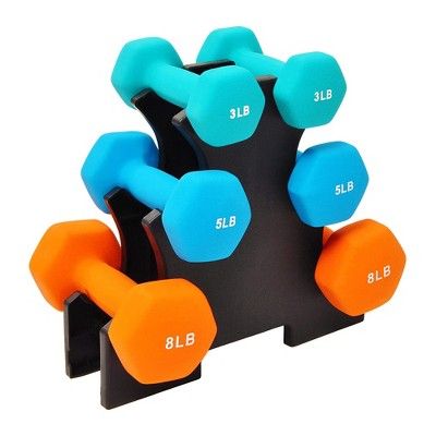 BalanceFrom Fitness 3 Pair Neoprene Coated Hexagon Shaped Dumbbell Set with 3, 5, and 8 Pound Hand W | Target