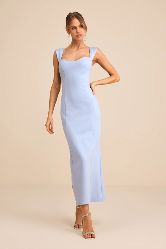 Samai Light Blue Cap Sleeve Bodycon Midi Dress | Lulus