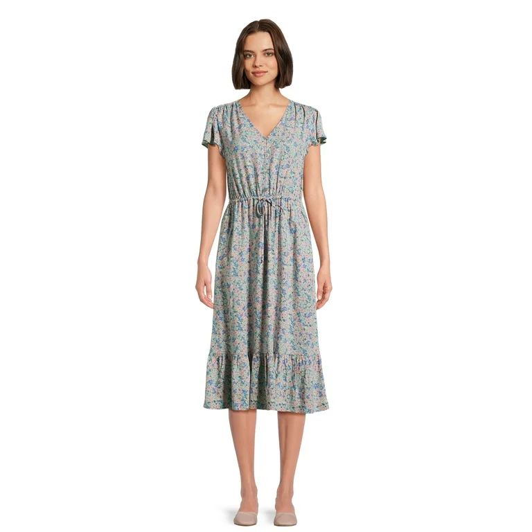 Time And Tru Women Midi Flutter Sleeve Dress - Walmart.com | Walmart (US)