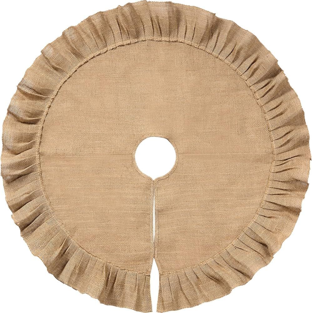 Christmas Tree Skirt Tree Skirt Linen Burlap Tree Skirt for Christmas Tree Decorations (Linen Col... | Amazon (US)