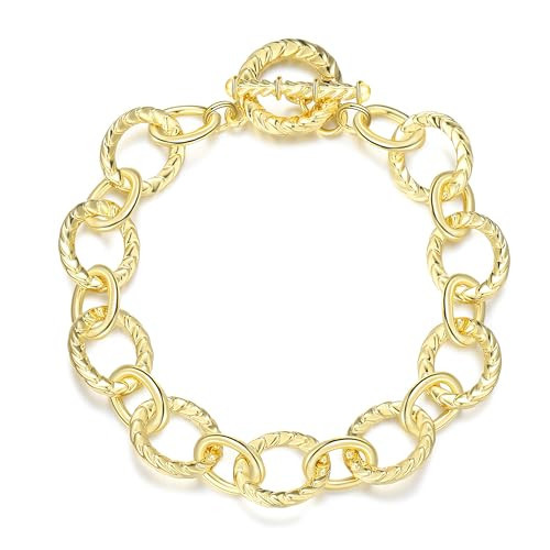 Mytys Two Tone Chain Link Bracelet Italian Designer Inspired Silver Gold Twisted Rope Statement Chunky Bracelets for Women Fashion Jewelry Gift (Gold & Silver 4) | Amazon (US)